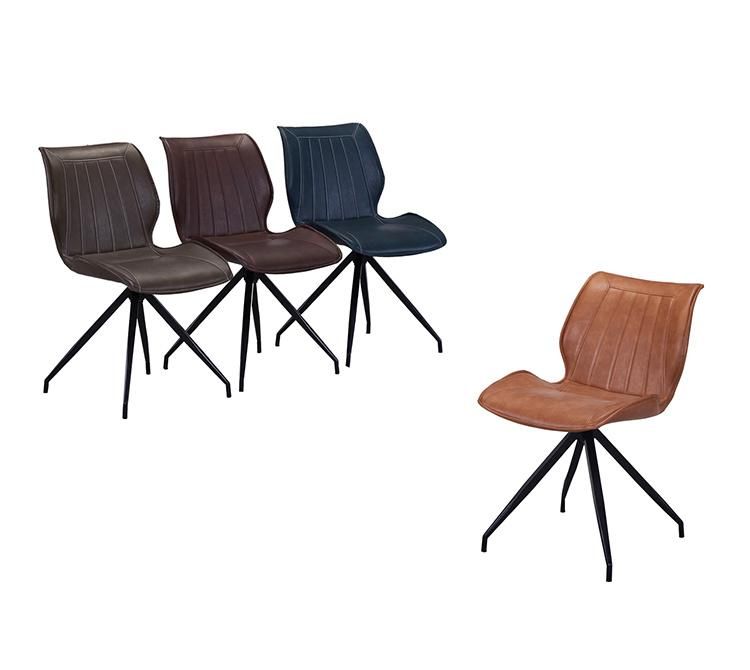 Antique Style Home Cafe Furniture Superior Quality Kd Iron Steel Black Powder Coating Legs PU Leather Metal Swivel Chairs