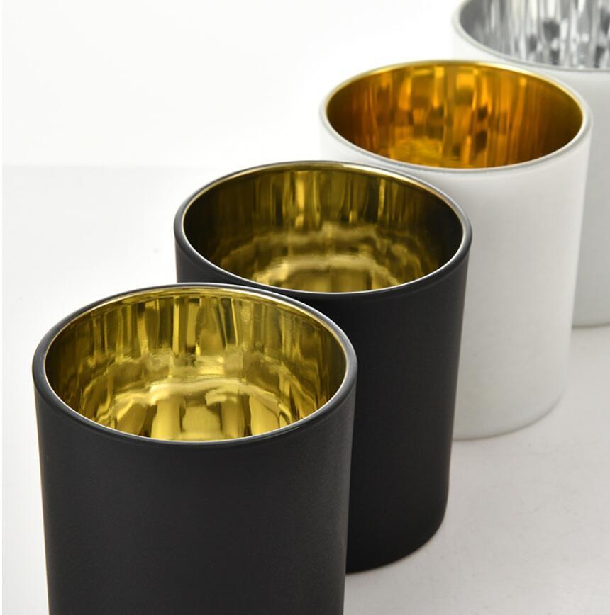 Hot Sale Frost Black Glass Candle Jar Eletroplate Gold Tealight Holder