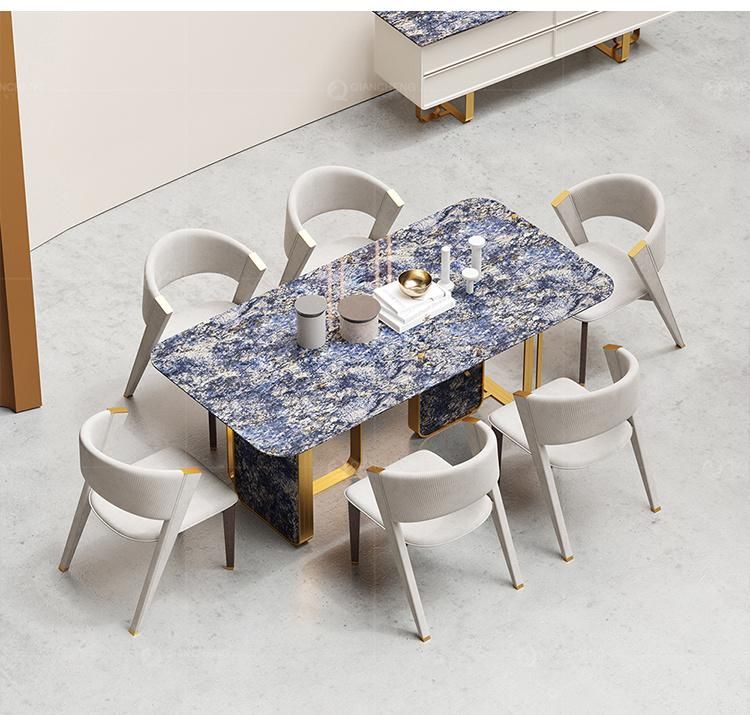 Rectangle Dining Room Table Marble Top Gold Frame Dining Table