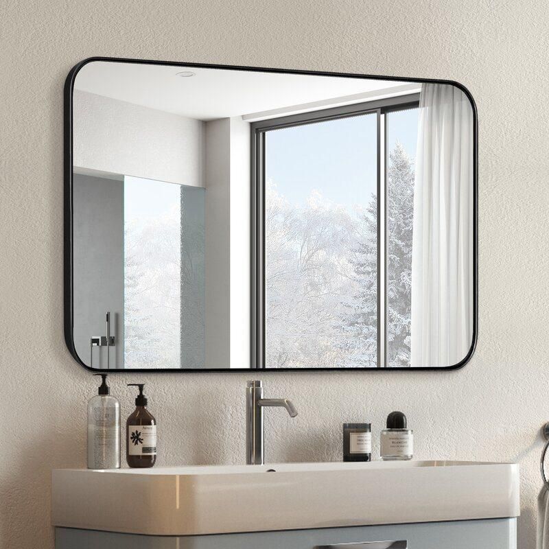 Hotel Bathroom Wall Mounted Mirror Metal Frame Black Golden Silver Brass Finish Aluminum Frame Bath Mirror