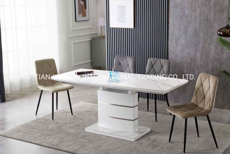 Extendable MDF+Paper Dining Table Painted Tempered Glass Dining Table