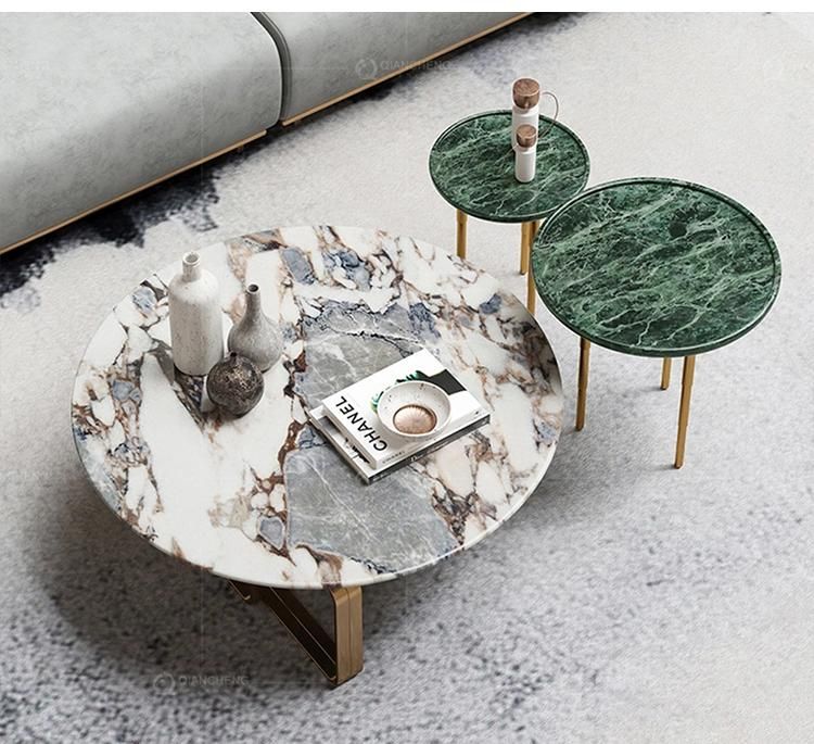 Wholesale Luxury Metalic Portable Marble Side Coffee Table Set