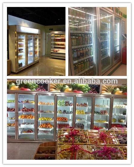Beverage Display Supermarket Cooler Cabinet, 3 Full Glass Doors Cooler Chiller