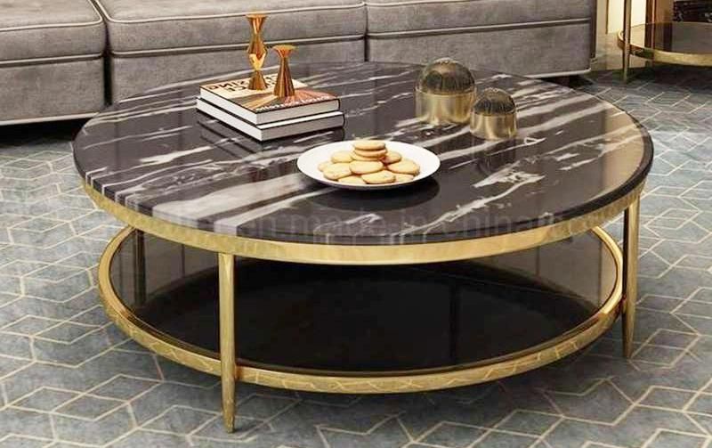 Moroccan Black and Gold Marble Coffee Table Large