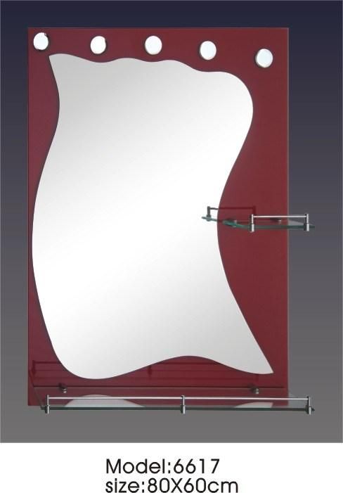 Modern Style Glass Bathroom Framed Mirror with Shelf Foot-Printed