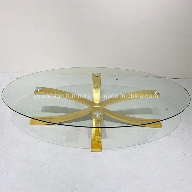 Living Room Coffee Tables Light Luxury Gold Outdoor Modern Nordic Oval Glass Coffee Table with Gold Legs Base