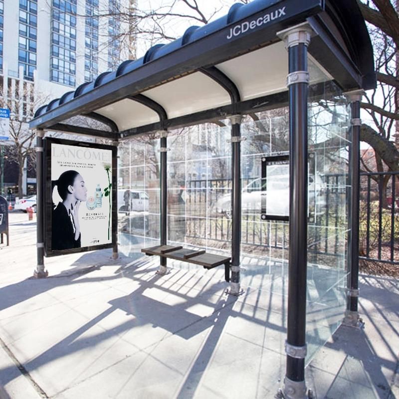 Outdoor Street Furniture Tempered Glass Bus Stand with Light Box