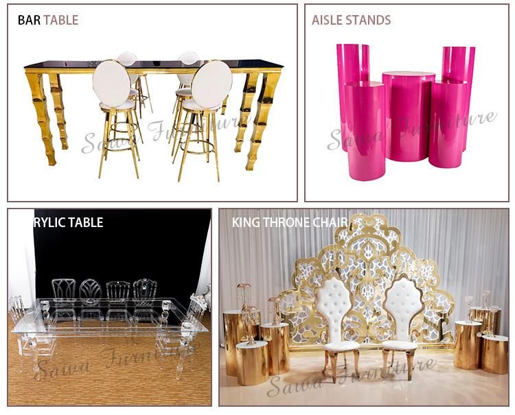 Sawa Modern Luxury Glass Top Stainless Steel Leg Wedding Bar Table for Banquet Dining Room