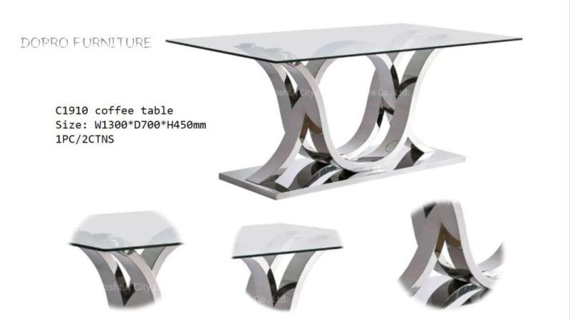 Premium Design Stainless Steel Base Frame Coffee Table with Glass Top