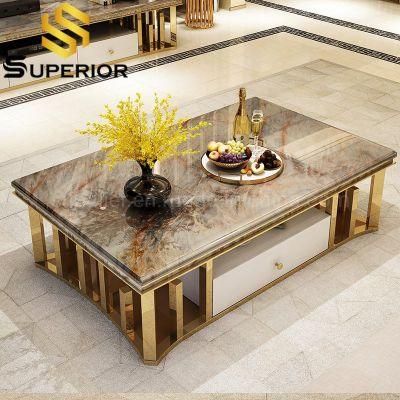 Economic Multifunction Marble Gold Coffee Table with Drawer