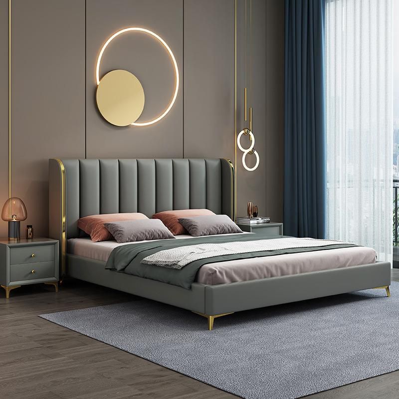 Hot Sale Latest Modern European Bedroom Furniture Set Luxury Design Leather Double King Size and Queen Size Bed