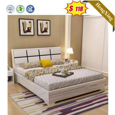 Popular White Mixed Black Color Plaid Design Bedroom Furniture Wooden Beds