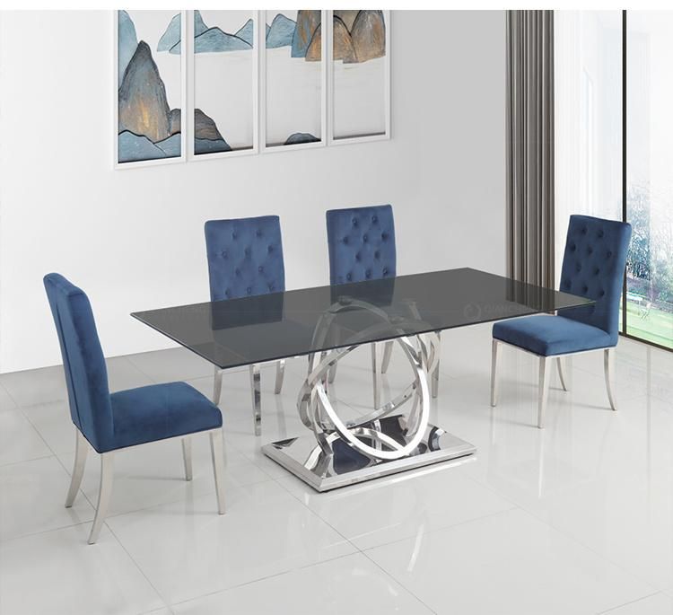 Clear Glass Shade Dining Table Set Silver Stainless Dinner Table