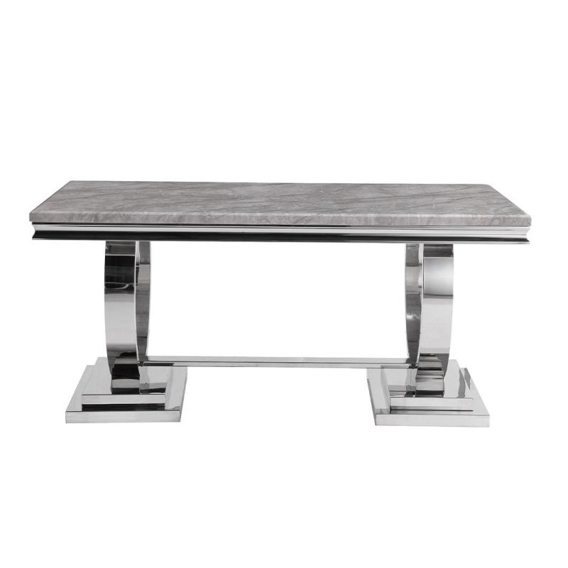 Chinese Wholesale Stainless Steel Frame Dining Table with Marble Glass Top