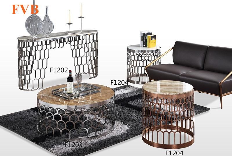 Modern Home Hotel Furniture Set Coffee Tables Witt Stainless Steel and Marble Top