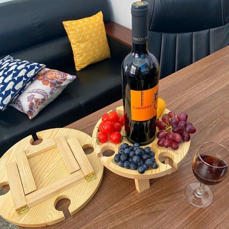 Wine Cup Holder Display Portable Camping Shelf Goblet Rack Beach Wine Table Wooden Outdoor Folding Picnic Tables