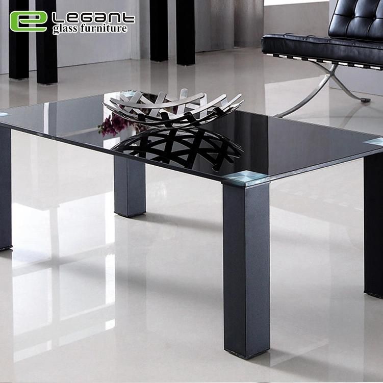 Modern Square Metal Legs Black Tempered Glass Center Table