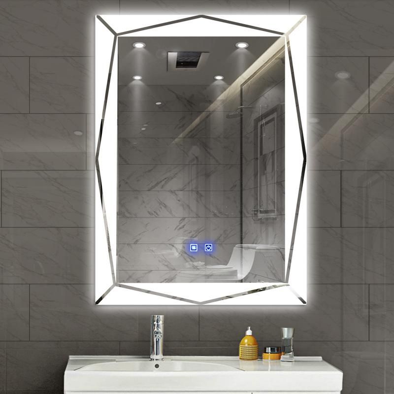 Fashion Design Bathroom Silkscreen Rectangle LED Mirror with Touch Sensor