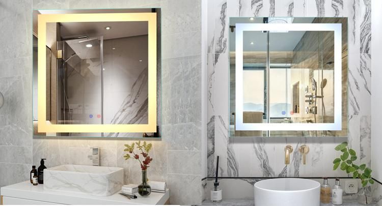 LED Household Products Sqaure Mounted LED Lighted Touch Screen Bathroom Decor Wall Mirror