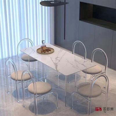Italian Style Design Extendable Dining Table Titanium Gold Slate Dining Table