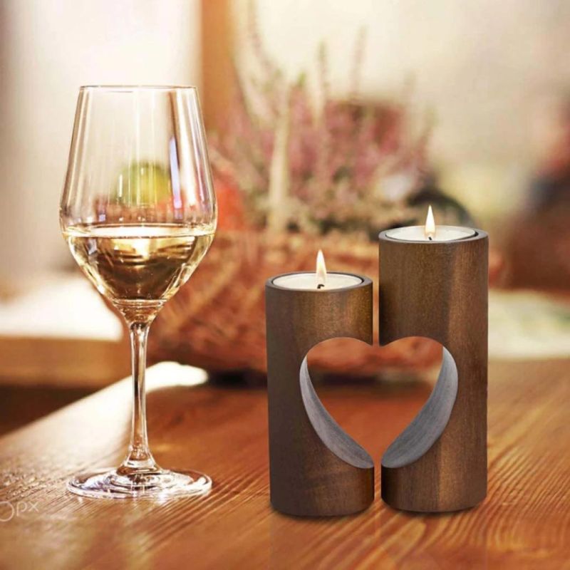 Tea Light Candle Holders for Table Centerpiece Decorative Wood Tealight Candle Holder Set Heart Candle Holder for Home Decor