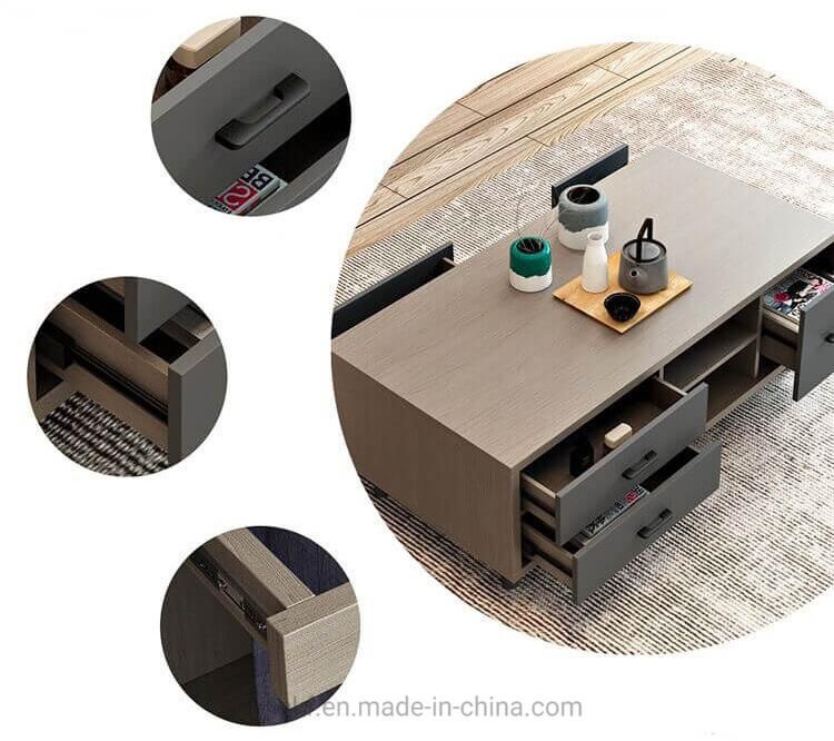 Wooden Top Drawer Storage Design Living Room Furniture Wood Coffee Table Set