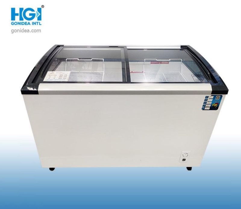 Commercial Curved Glass Ice Cream Chest Freezer Showcase 298L