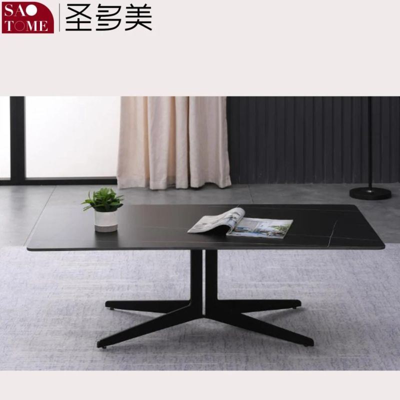 Modern Living Room Furniture Rectangular Stainless Steel Foot Slate/Marble Coffee Table