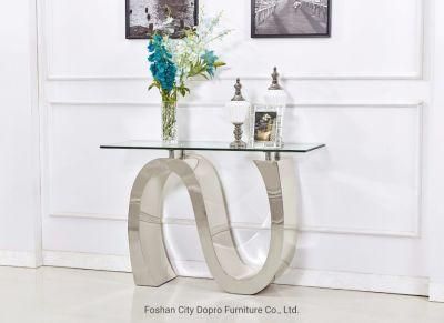 Wholesale S Shape Simple Clear Glass Modern Metal Console Table for Home Use