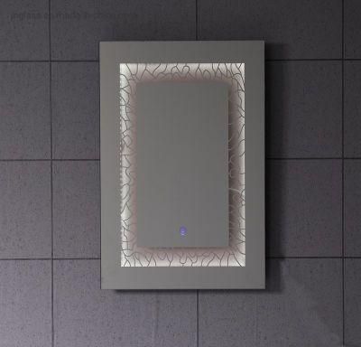 Beautiful Design Bathroom Wall Mounted Silkscreen Drawing LED Illuminated Mirror