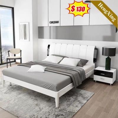 Nordic Style White Color Popular Design Bedroom Hotel Home Furniture Wooden King Queen Size Beds with Night Stand