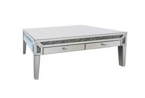 Luxury Crush Diamond 2 Drawer Mirrored Coffee Table for Living Room