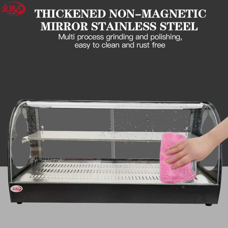 2022 Red Curved Food Warming Showcase Commercial Restaurant Equipment Glass Food Warmer Display Showcase