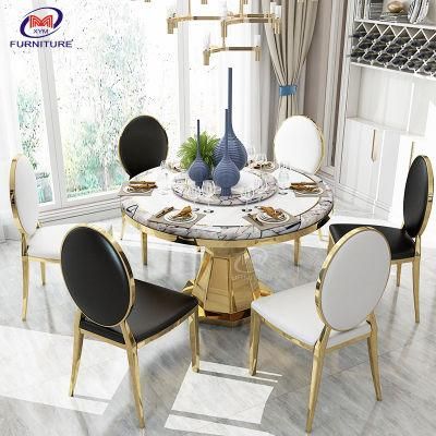 Retangular Thicken Marble Top Stainless Steel Frame Dining Tables Sets