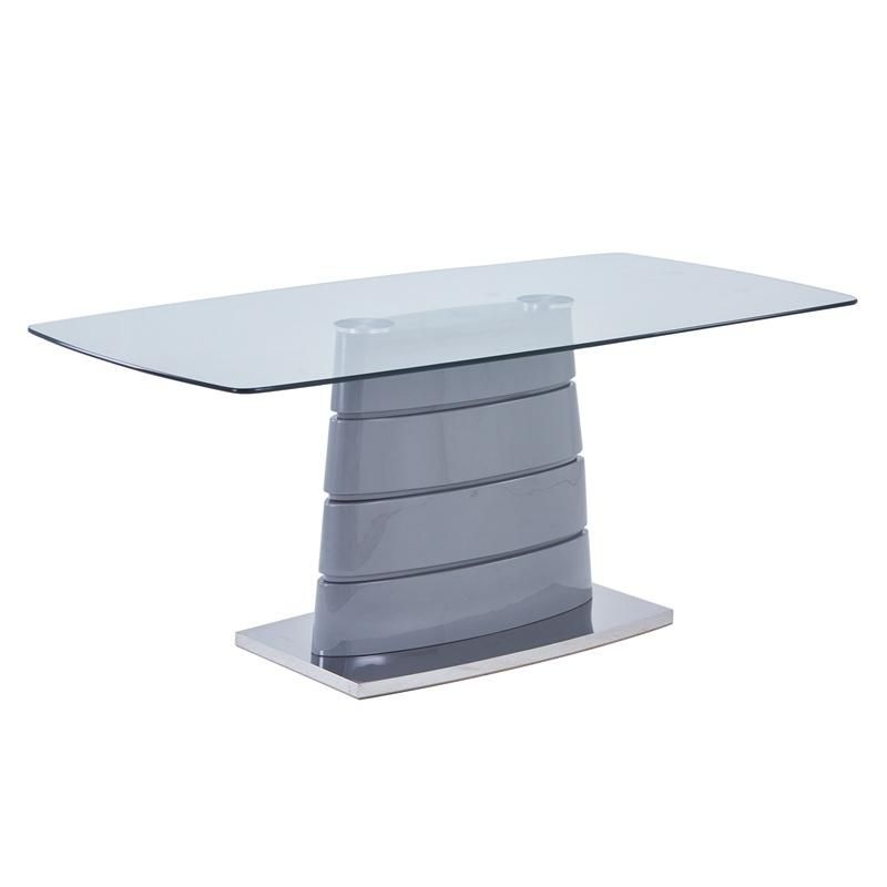 Luxury Huge Tempered Glass Grey Square Wood MDF Frame Restaurant Dining Table