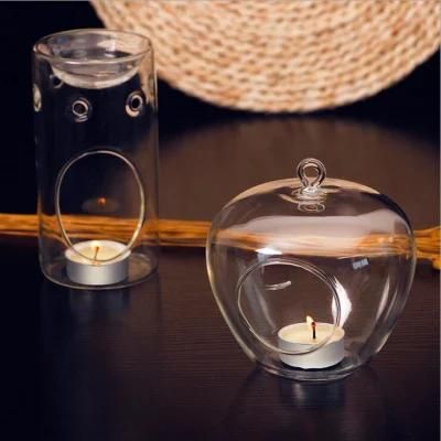 Wholesale Customized Clear Creative Romantic Decor Apple Shape Tea Light Hanging Candle Glass Holder