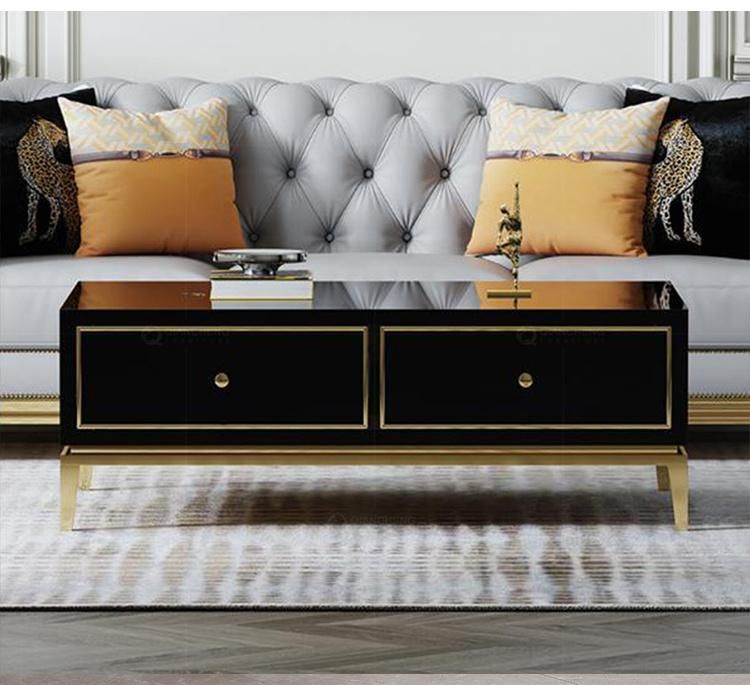 Double Layer Golden Stainless Steel Sofa Coffee Table