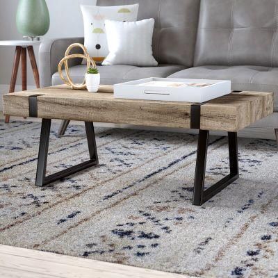 Natural Wood Canyon Gray Coffee Table Furniture with Metal Frame for Living Room