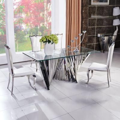 Home Furniture Silver Stainless Steel Glass Modern Dining Table
