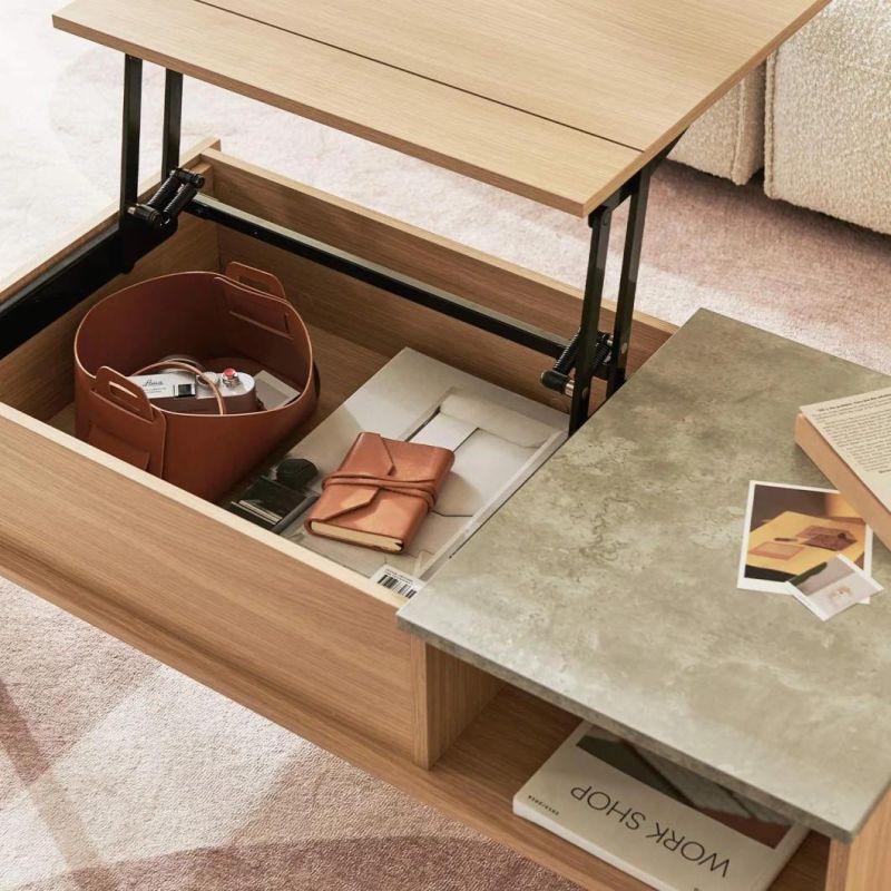 Lift Top Coffee Table with Drawers and Hidden Compartment
