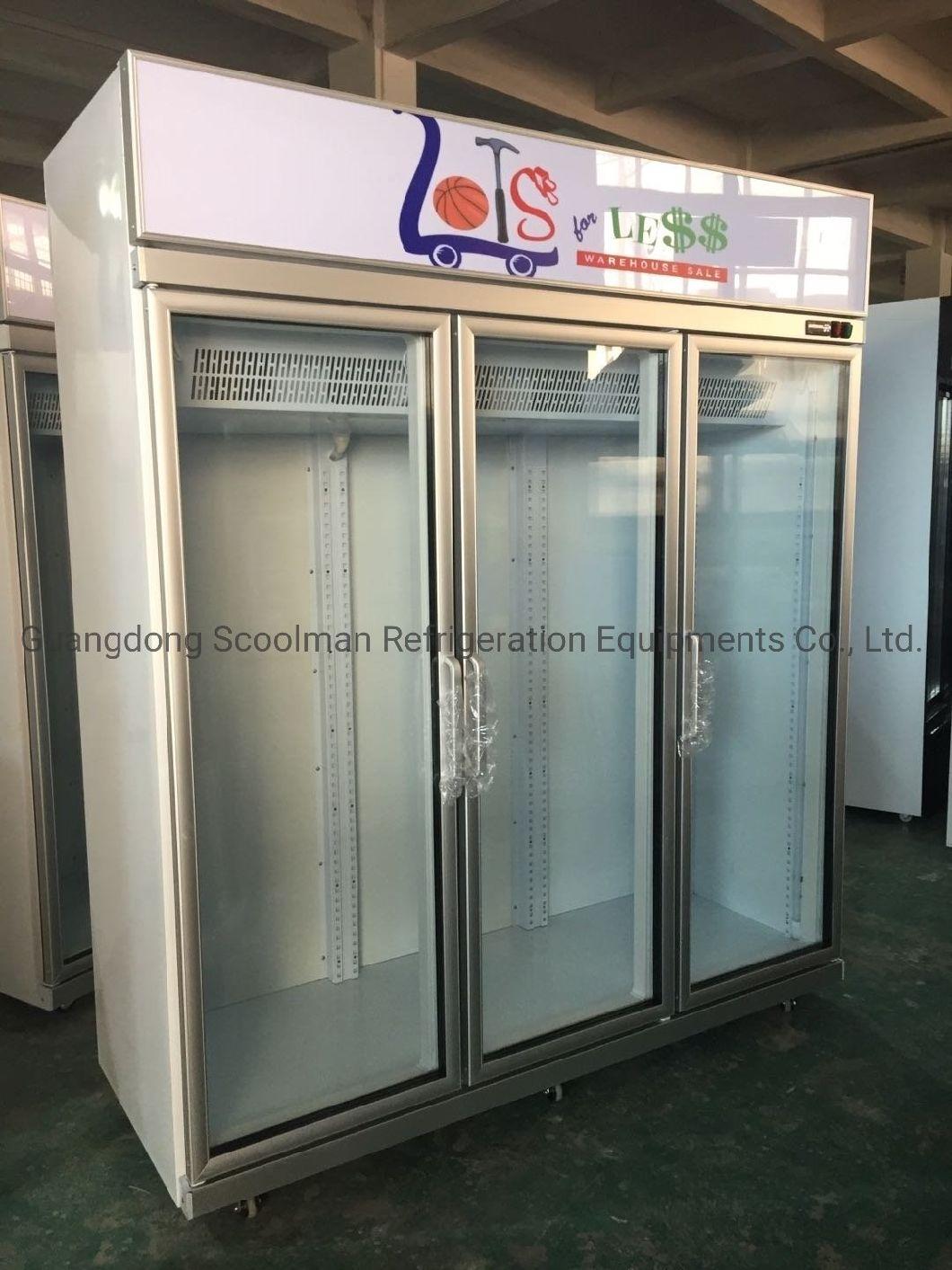 Commercial Three Glass Door Vertical Freezer for Supermarket Showcase