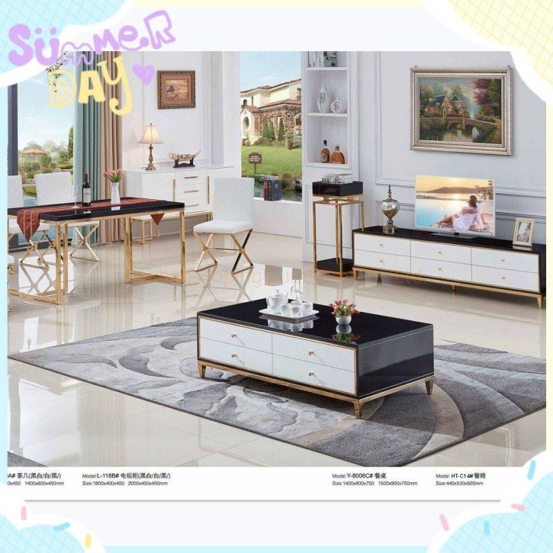 Marble Tempered Glass Top Center Coffee Office Table Furniture Gold Base Dining Console Restaurant Table Chairs Wedding Background Table