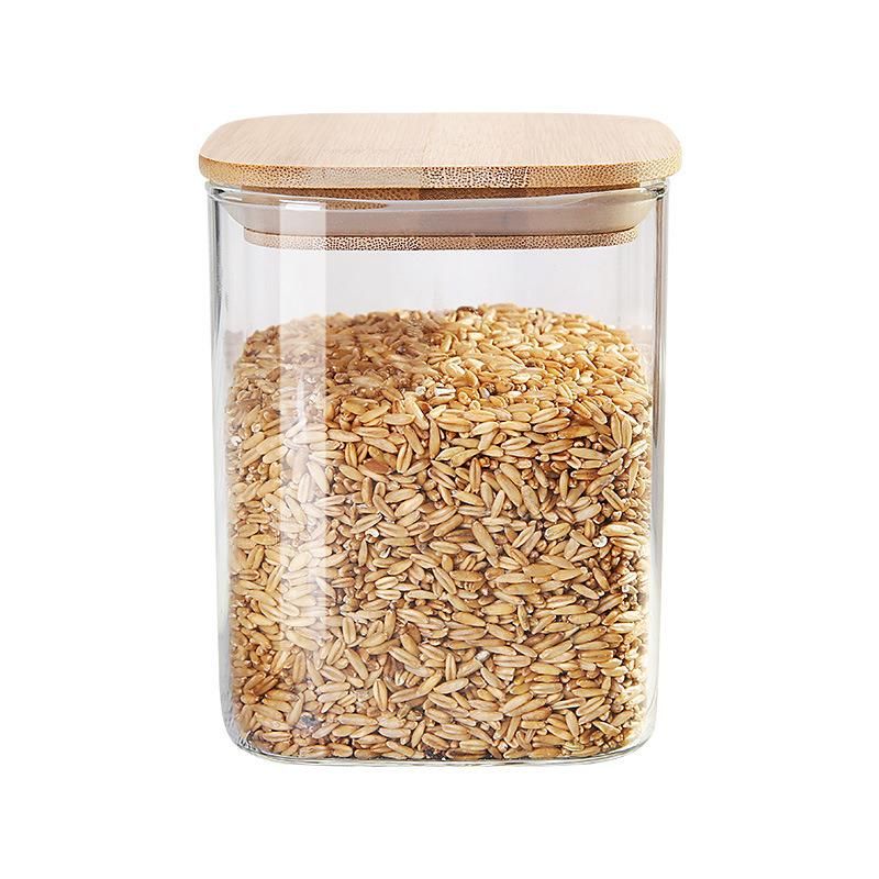 Square Glass Storage Jars with Natural Bamboo Lid Silicone Ring and Labels Kitchen Food Storage Jars