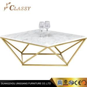 Unique Shape Livingroom Marble Top Coffee Table in Golden Frame Steel