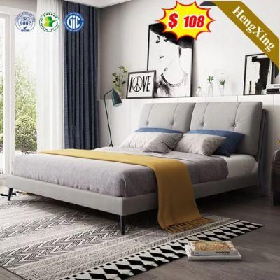 Nordic Style PU Leather Gray Color Soft Backrest Bedroom Beds with Wood Legs