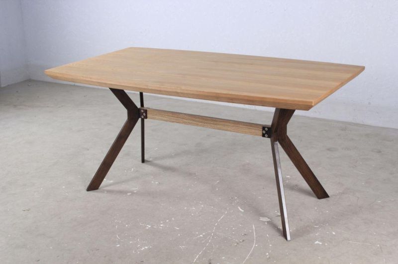 Modern Simple Dining Room Furniture Table MDF Top Dining Table with Wood Color and Powder Coating Legs