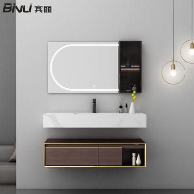 2021 New Design European Modern Custom Floating Vanity Bathroom Cabinet with High End LED Light Glass Mirror
