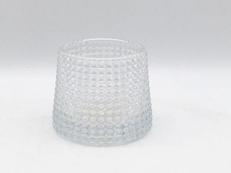 Transparent Square Lattice Pattern Glass Candle Holder for Decoration