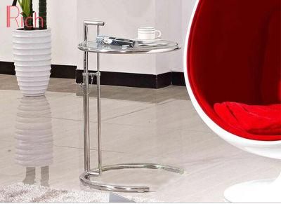 Transparent Round Tempered Glass Coffee Side Table Silver Stainless Steel Frame for Living Room Bedroom