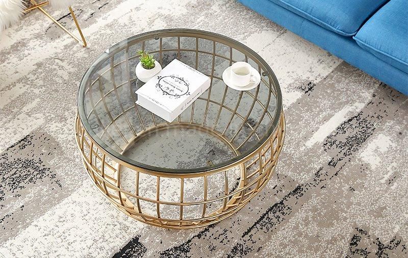 Modern New Marble Gold Metal Wire Coffee Table Round